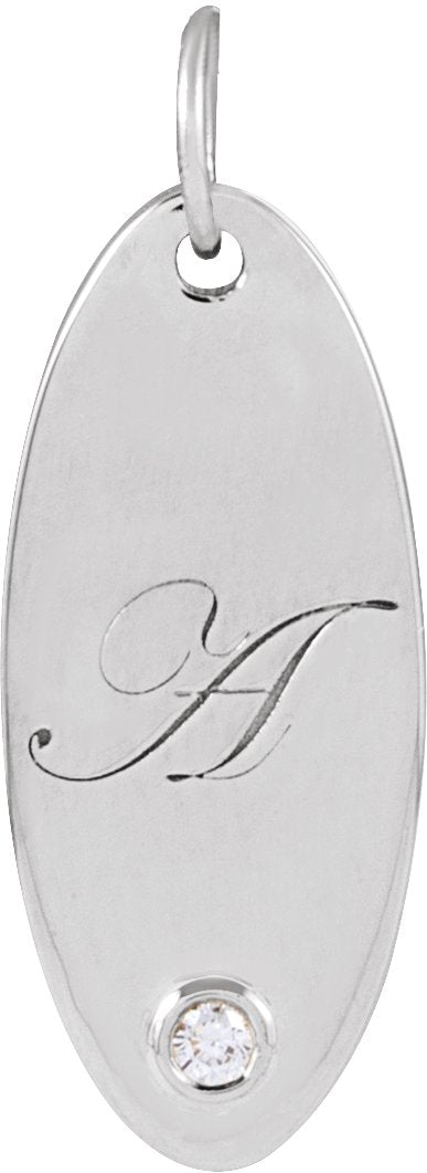 14K Gold Round Natural Diamond Engravable Accented Necklace or Pendant - White Gold - view 3