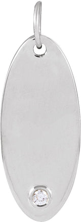 14K Gold Round Natural Diamond Engravable Accented Necklace or Pendant - White Gold
