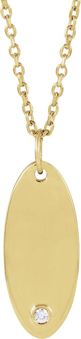 14K Gold Round Natural Diamond Engravable Accented Necklace or Pendant - Yellow Gold