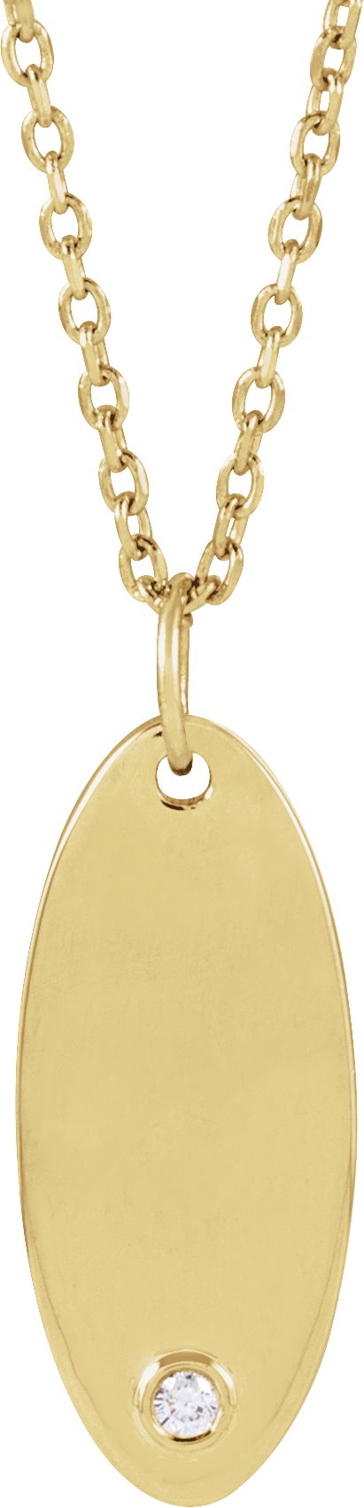 14K Gold Round Natural Diamond Engravable Accented Necklace or Pendant - Yellow Gold