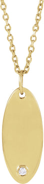 14K Gold Round Natural Diamond Engravable Accented Necklace or Pendant - Yellow Gold