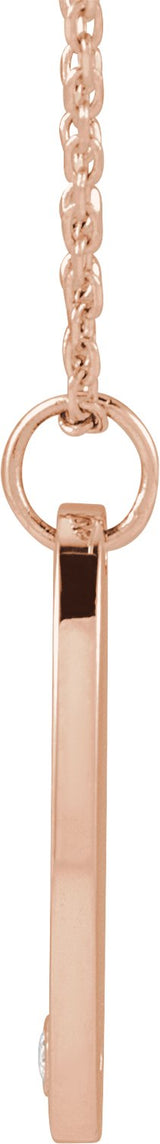 14K Gold Round Natural Diamond Engravable Accented Necklace or Pendant - Rose Gold - view 2