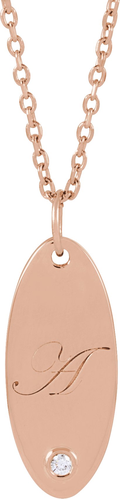 14K Gold Round Natural Diamond Engravable Accented Necklace or Pendant - Rose Gold - view 3