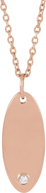 14K Gold Round Natural Diamond Engravable Accented Necklace or Pendant - Rose Gold