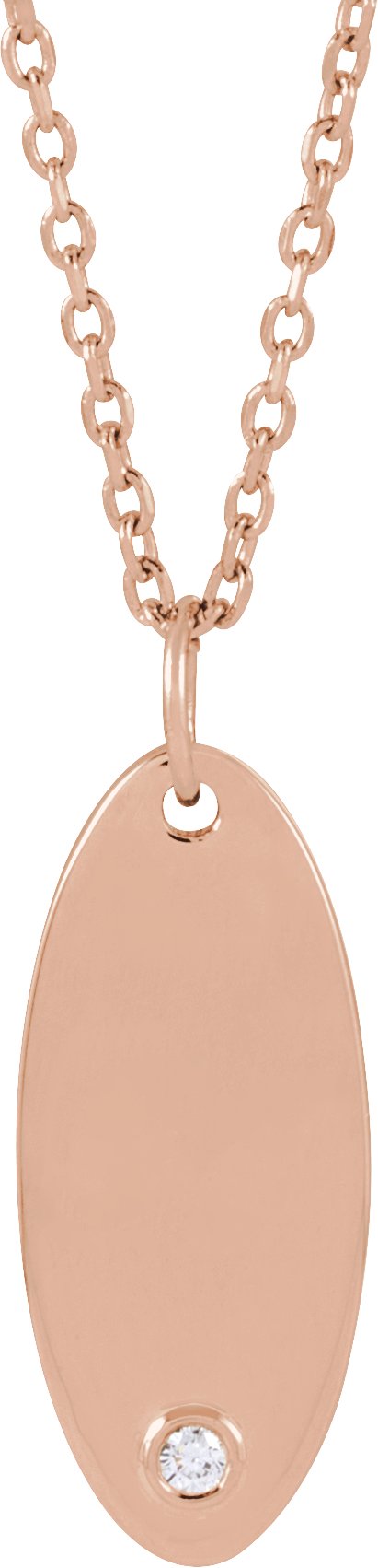14K Gold Round Natural Diamond Engravable Accented Necklace or Pendant - Rose Gold