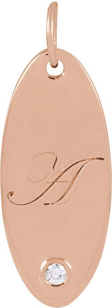 14K Gold Round Natural Diamond Engravable Accented Necklace or Pendant - Rose Gold - view 3