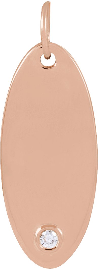 14K Gold Round Natural Diamond Engravable Accented Necklace or Pendant - Rose Gold
