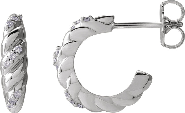 14K Gold Round Natural Diamond Accented Dome Earrings - White Gold