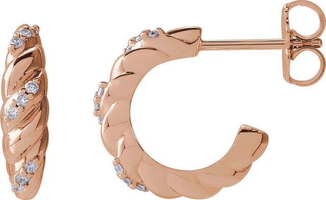 14K Gold Round Natural Diamond Accented Dome Earrings - Rose Gold