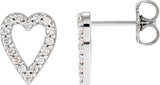 14K Gold Round Natural Diamond Accented Heart Earrings – 1.2mm Stones - White Gold