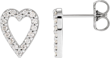 Platinum Round Natural Diamond Accented Heart Earrings – 1.2mm Stones