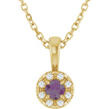 14K Gold Emerald Lab-Grown Alexandrite Halo-Style Necklace or Pendant - Yellow Gold