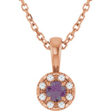 14K Gold Emerald Lab-Grown Alexandrite Halo-Style Necklace or Pendant - Rose Gold