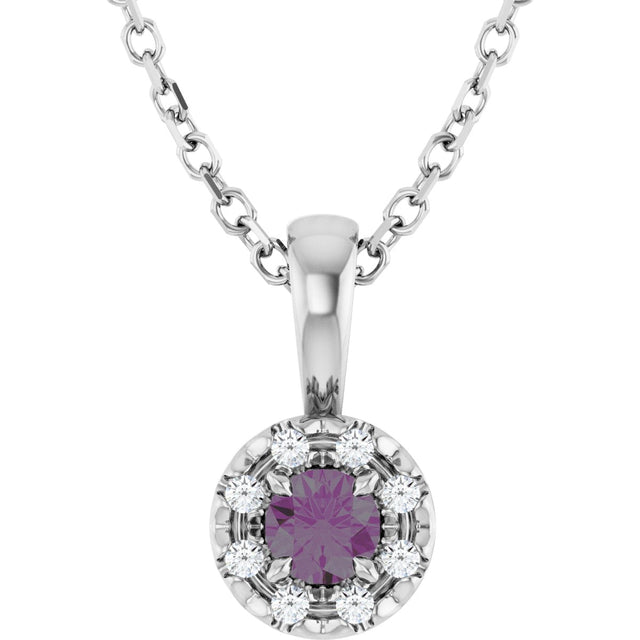 14K Gold Emerald Lab-Grown Alexandrite Halo-Style Necklace or Pendant - White Gold