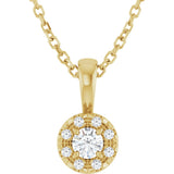 14K Gold Emerald Natural White Sapphire Halo-Style Necklace or Pendant - Yellow Gold