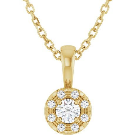 14K Gold Emerald Natural White Sapphire Halo-Style Necklace or Pendant - Yellow Gold