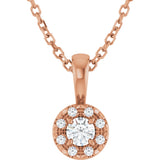 14K Gold Emerald Natural White Sapphire Halo-Style Necklace or Pendant - Rose Gold