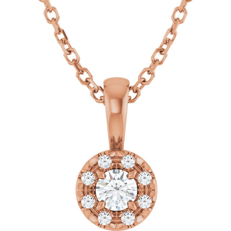 14K Gold Emerald Natural White Sapphire Halo-Style Necklace or Pendant - Rose Gold