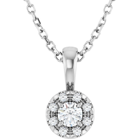 14K Gold Round Natural Diamond Halo-Style Necklace or Pendant – up to 1/8 CTW - White Gold