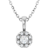 Platinum Round Natural Diamond Halo-Style Necklace or Pendant – up to 1/8 CTW