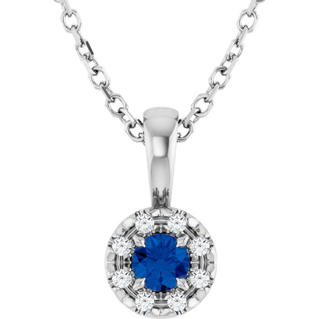 Platinum Emerald Natural Blue Sapphire Halo-Style Necklace or Pendant