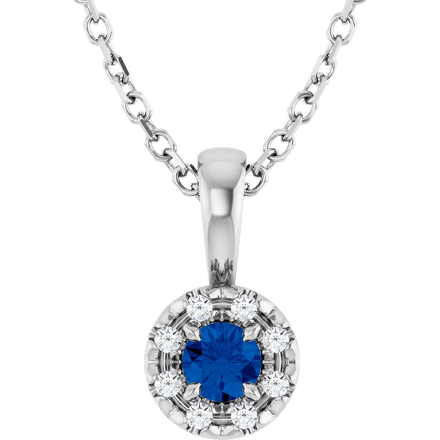 Platinum Emerald Natural Blue Sapphire Halo-Style Necklace or Pendant