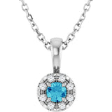 Platinum Emerald Natural Blue Zircon Halo-Style Necklace or Pendant