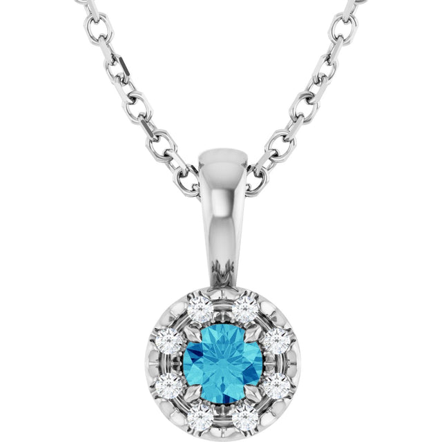 Platinum Emerald Natural Blue Zircon Halo-Style Necklace or Pendant