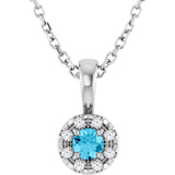 14K Gold Emerald Natural Aquamarine Halo-Style Necklace or Pendant - White Gold