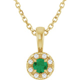 14K Gold Emerald Natural Emerald Halo-Style Necklace or Pendant - Yellow Gold