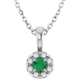 14K Gold Emerald Natural Emerald Halo-Style Necklace or Pendant - White Gold