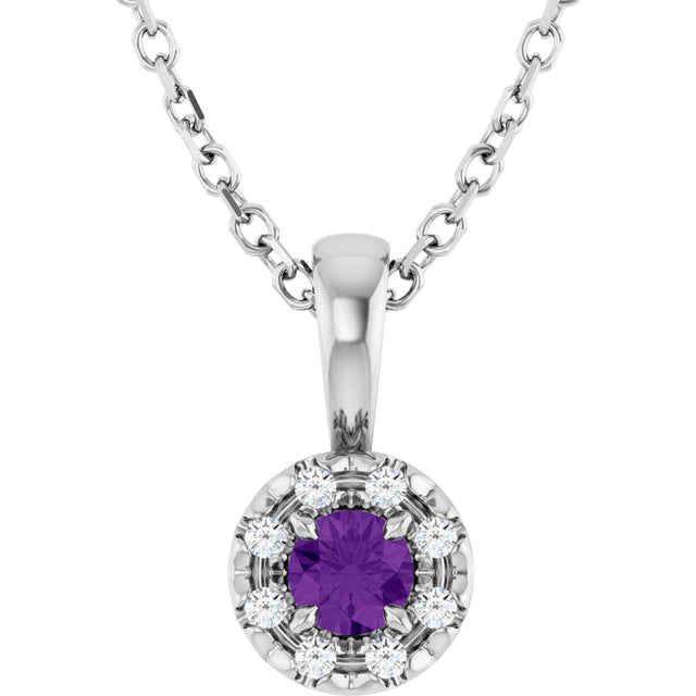 Platinum Emerald Natural Amethyst Halo-Style Necklace or Pendant