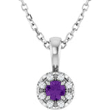 14K Gold Emerald Natural Amethyst Halo-Style Necklace or Pendant - White Gold