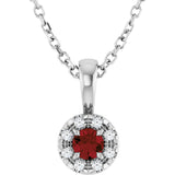 14K Gold Emerald Natural Mozambique Garnet Halo-Style Necklace or Pendant - White Gold