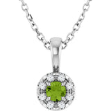 Platinum Emerald Natural Peridot Halo-Style Necklace or Pendant