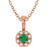14K Gold Emerald Lab-Grown Emerald Halo-Style Necklace or Pendant - Rose Gold