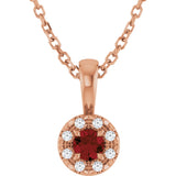 14K Gold Emerald Natural Mozambique Garnet Halo-Style Necklace or Pendant - Rose Gold