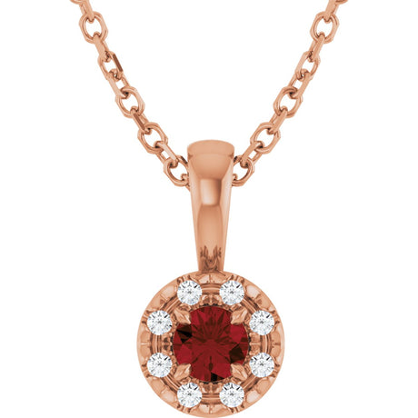 14K Gold Emerald Natural Mozambique Garnet Halo-Style Necklace or Pendant - Rose Gold