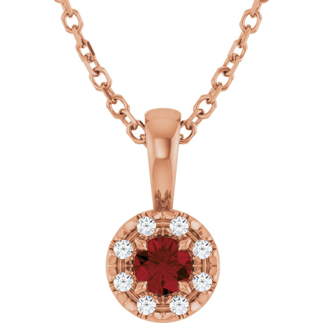 14K Gold Emerald Natural Mozambique Garnet Halo-Style Necklace or Pendant - Rose Gold