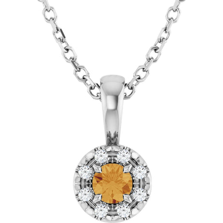14K Gold Emerald Natural Citrine Halo-Style Necklace or Pendant - White Gold