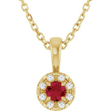 14K Gold Emerald Lab-Grown Ruby Halo-Style Necklace or Pendant - Yellow Gold