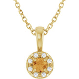 14K Gold Emerald Natural Citrine Halo-Style Necklace or Pendant - Yellow Gold
