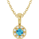 14K Gold Emerald Natural Blue Zircon Halo-Style Necklace or Pendant - Yellow Gold