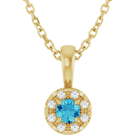 14K Gold Emerald Natural Blue Zircon Halo-Style Necklace or Pendant - Yellow Gold