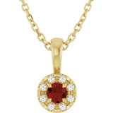 14K Gold Emerald Natural Mozambique Garnet Halo-Style Necklace or Pendant - Yellow Gold