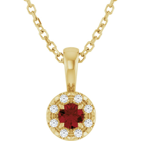 14K Gold Emerald Natural Mozambique Garnet Halo-Style Necklace or Pendant - Yellow Gold