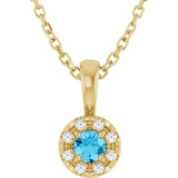 14K Gold Emerald Natural Aquamarine Halo-Style Necklace or Pendant - Yellow Gold