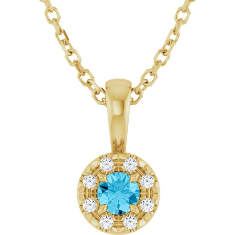 14K Gold Emerald Natural Aquamarine Halo-Style Necklace or Pendant - Yellow Gold