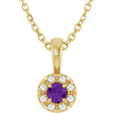14K Gold Emerald Natural Amethyst Halo-Style Necklace or Pendant - Yellow Gold