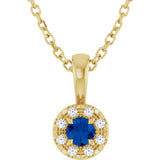 14K Gold Emerald Natural Blue Sapphire Halo-Style Necklace or Pendant - Yellow Gold